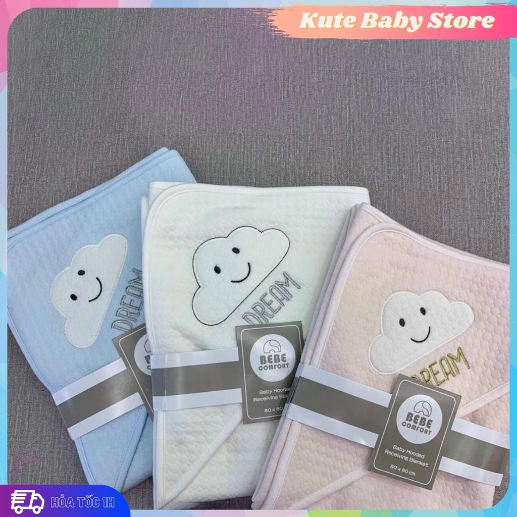 Chăn ủ cho bé BEBE COMFORT chăn ủ có mũ cho bé chất vải COTTON kích thước 80*80cm