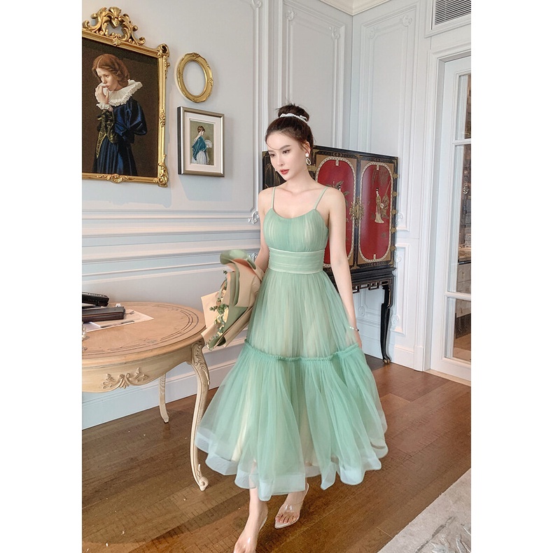 ZY·HT 🌷 Đầm Midi Dáng Chữ A Phong Cách Hàn Quốc Thời Trang Mùa Hè Cho Nữ vải tuyn 5088
