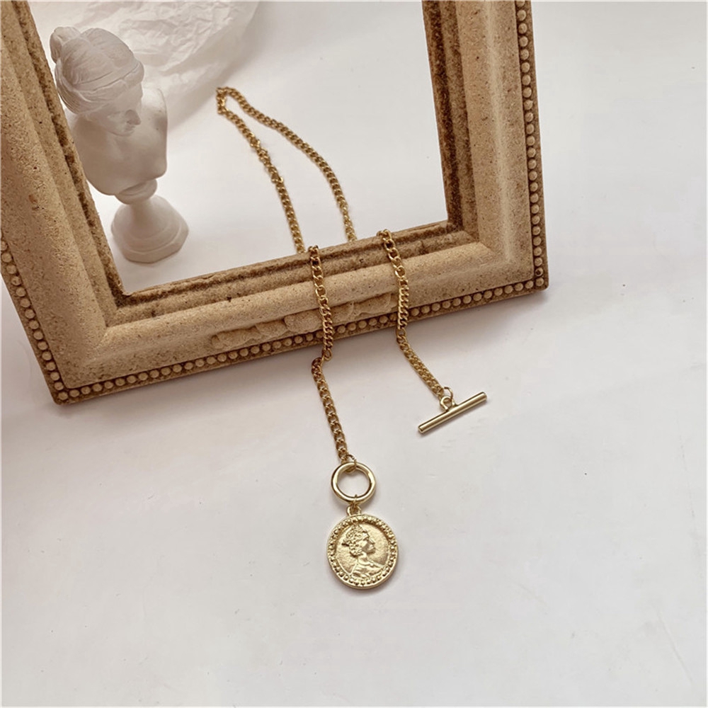 Dây chuyền kim loại mặt hình đồng xu tròn phong cách Hàn Quốc cho nữ