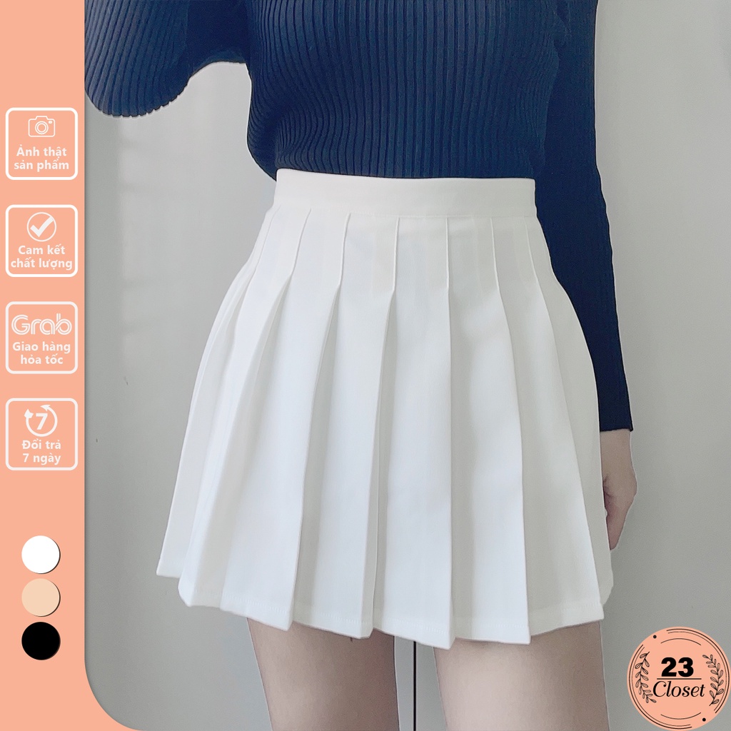 Chân váy tennis ngắn xếp ly 23Closet lưng cao dáng chữ a xòe cá tính trắng đen ulzzang cạp cao cao cấp -CV01