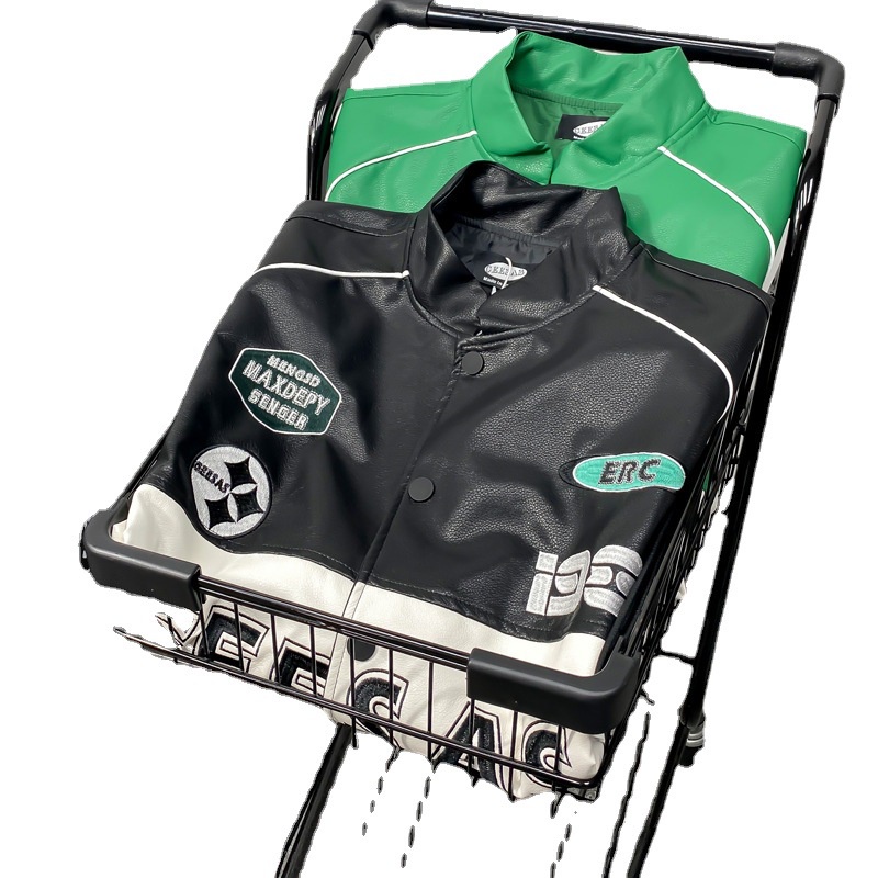 Áo Khoác Bóng Chày Da pu Phối Màu Tương Phản Kiểu Retro Cá Tính Cho Nam Và Nữ