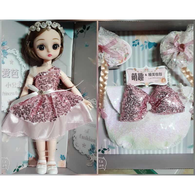 Đồ Chơi Búp Bê Công Chúa Barbie, Elsa Tặng Kèm Túi Đính Ngọc Trai, Kẹp Tóc Cho Bé Gái