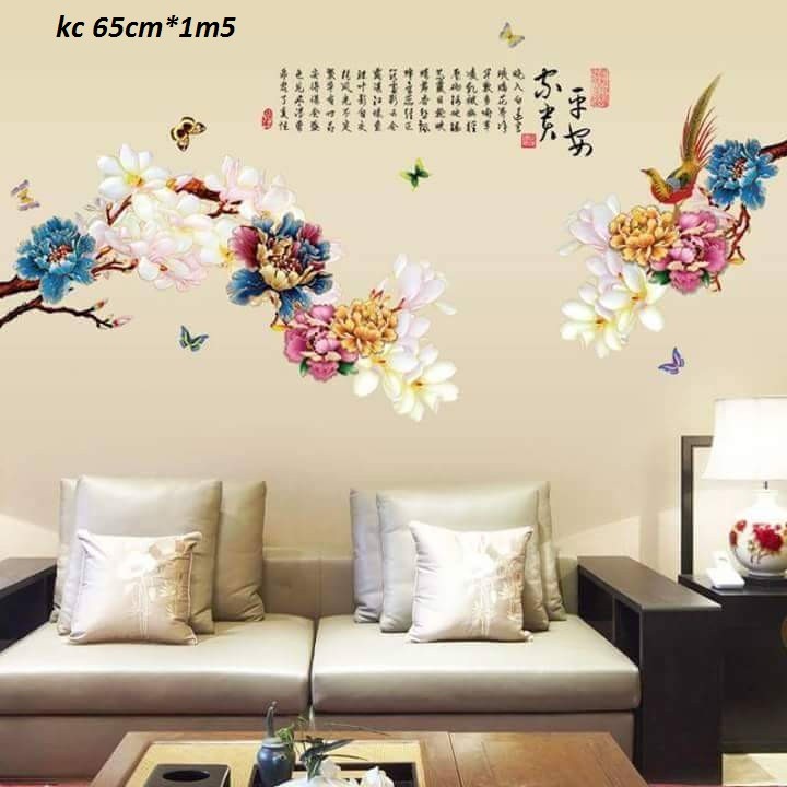 decal dán tường hoa ngũ sắc