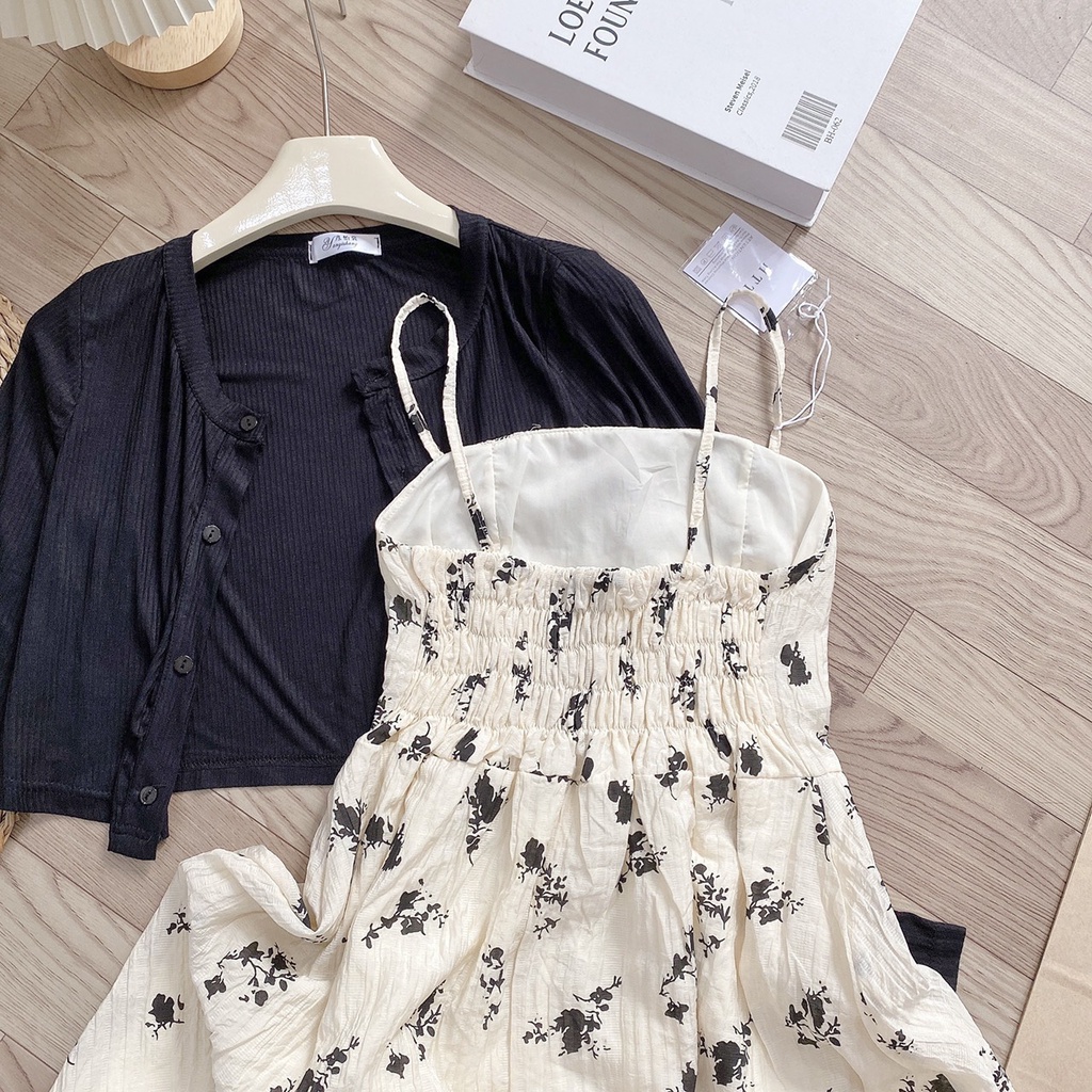 🌸SET VÁY CÚP CHUN 2 LỚP mix ÁO CARDIGAN LEN🍓lolla_ye_fashion