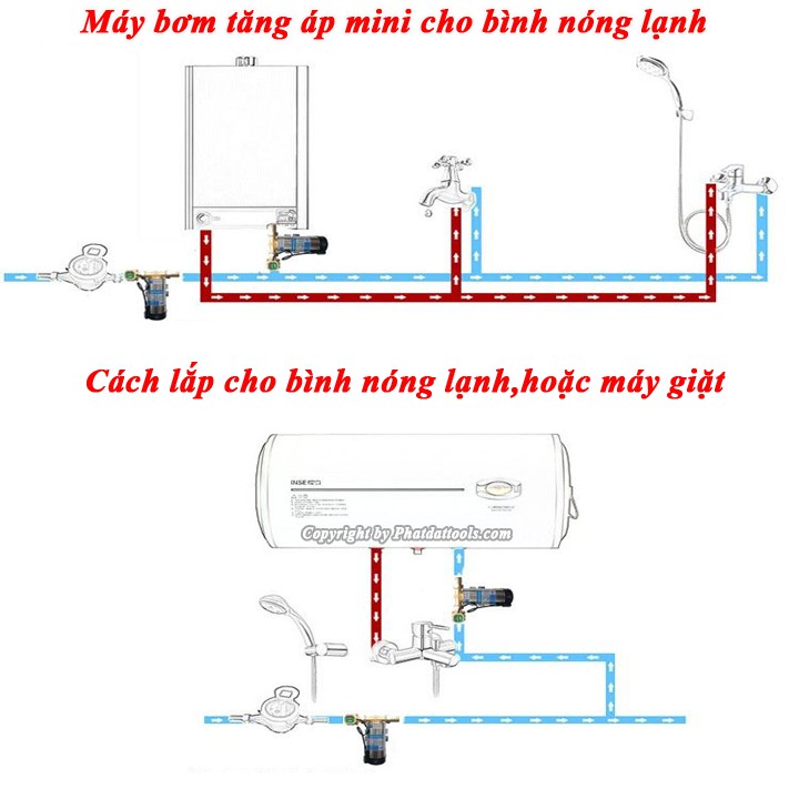 Máy bơm tăng áp tự động cho bình nóng lạnh,máy giặt,sen vòi-Hàng chính hãng-Bảo hành 6 tháng