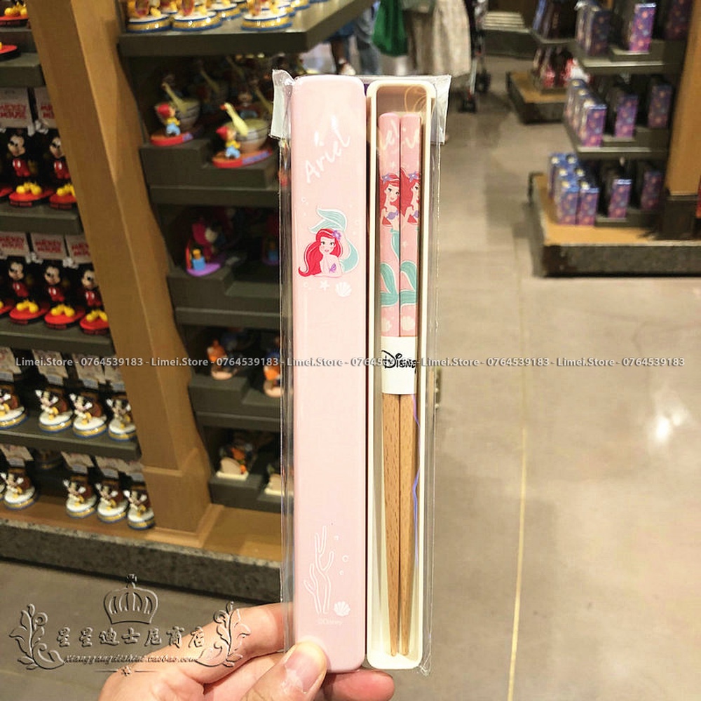 Set đũa gỗ kèm hộp hình Frozen Ariel cho trẻ em bé trai gái Disney