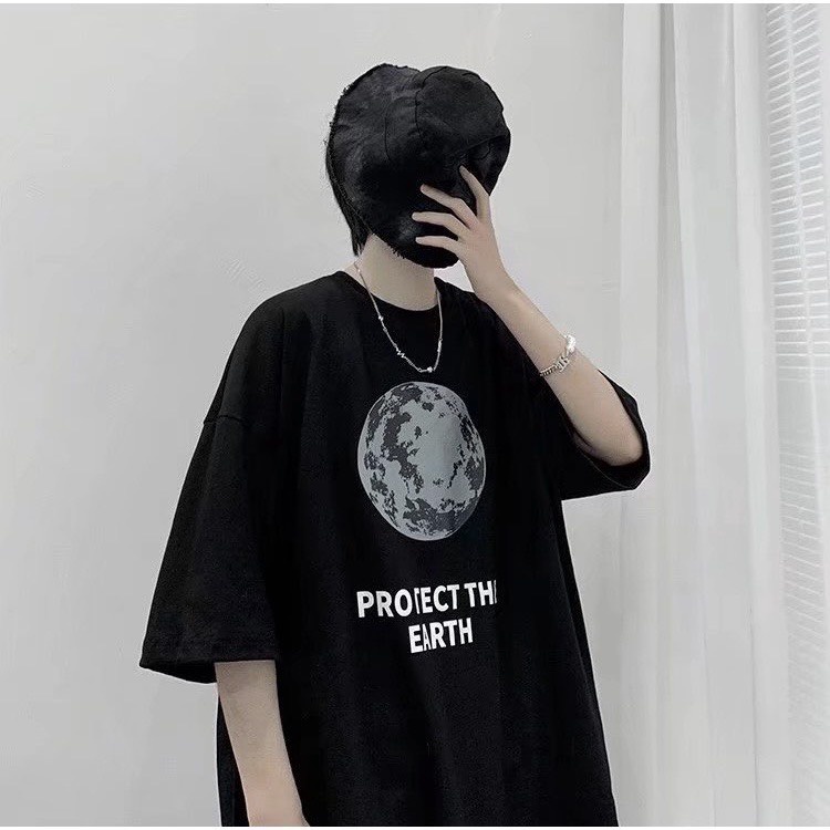 Áo thun tay lỡ unisex form rộng in hình tròn trước ngực nam nữ mặc đều đẹp