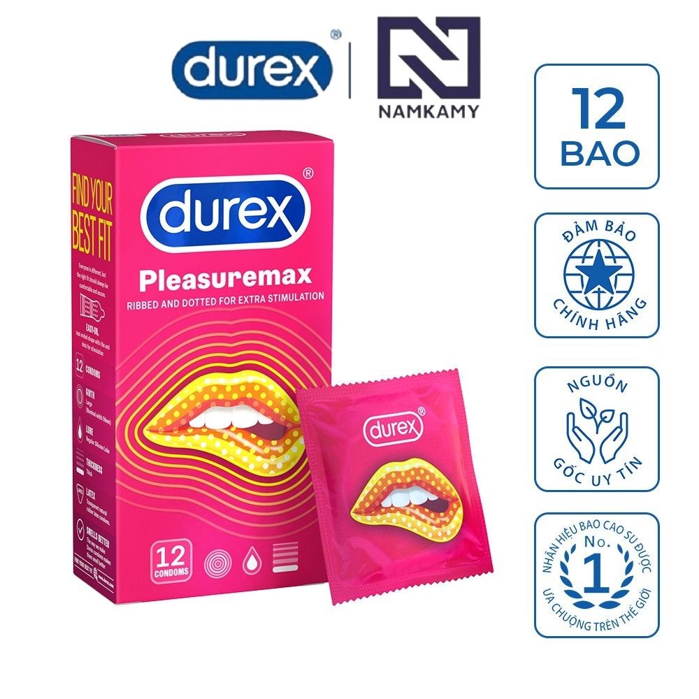 Bao cao su Durex Pleasuremax, bao cao su gân gai, bcs chính hãng hộp 12 bao NAMKAMY BS44