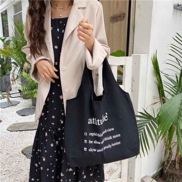 Túi tote trơn vải đeo chéo đi học vải canvas mềm mại ba lỗ