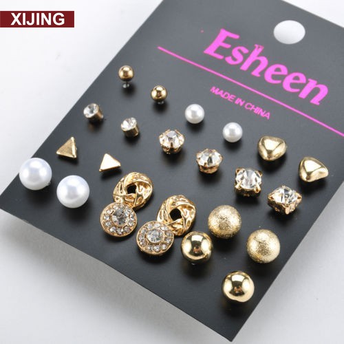【COD】Set 9/12 Đôi Khuyên Tai Đính Đá / Ngọc Trai Giả Thời Trang Dành Cho Nữ
