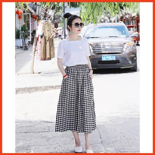 Set Linen Chân Váy Áo Trắng
