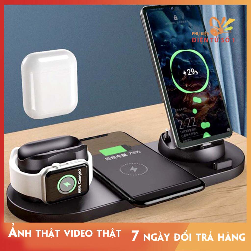 Đế Sạc không dây đa năng 6 trong 1cho điện thoại, tai nghe, apple watch