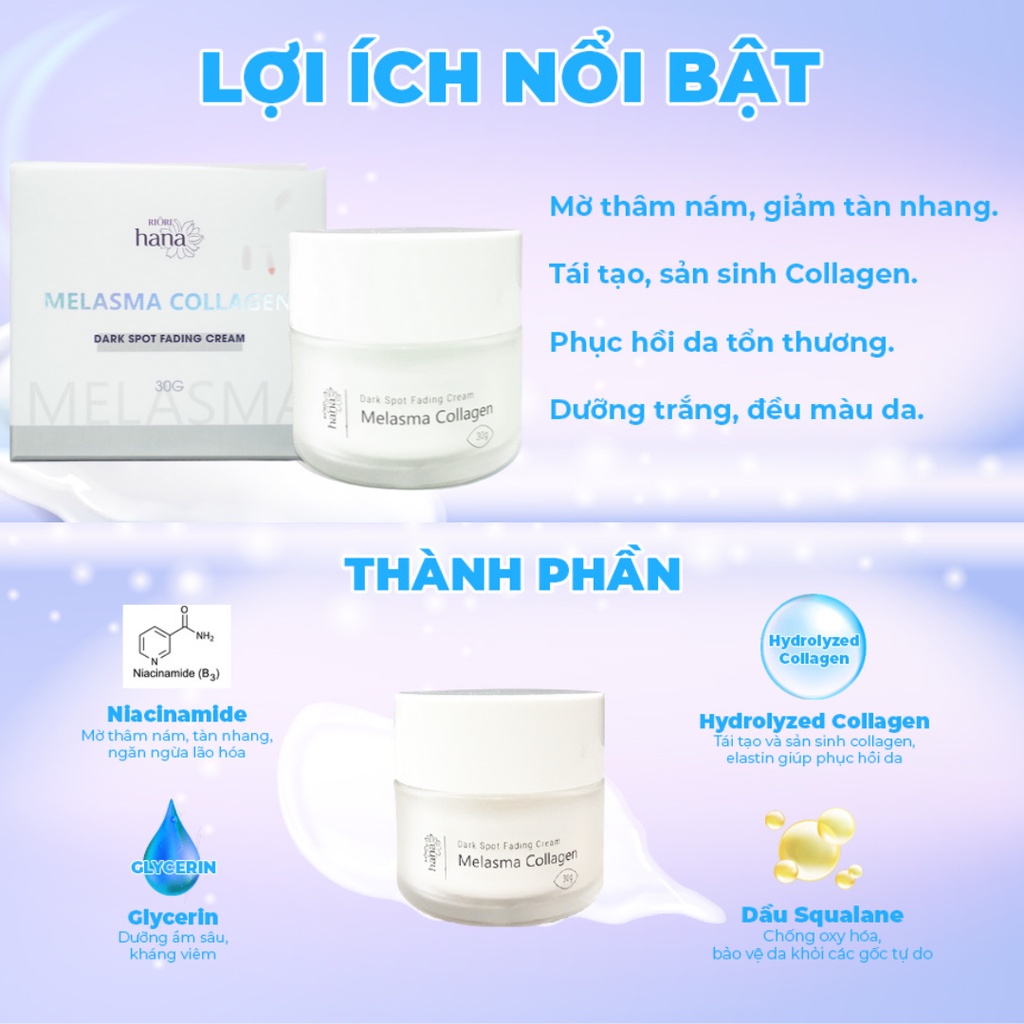 Kem Dưỡng Da Nám RIORI Melasma Collagen 30g - Mờ Nám Thâm Sạm Dưỡng Trắng Phục Hồi Da Tổn Thương Không Bong Tróc