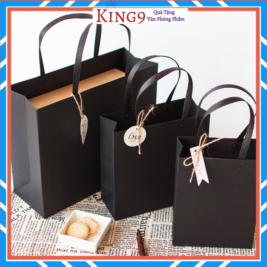 Túi quà giấy kraft màu đen trơn màu chắc chắn không kèm hộp phong cách vintage phụ kiện quà tặng king9
