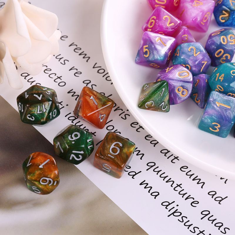 Bộ 7 viên xí ngầu đa diện 2 màu sắc D4 D6 D8 D10 D12 D20 dùng cho chơi board game
