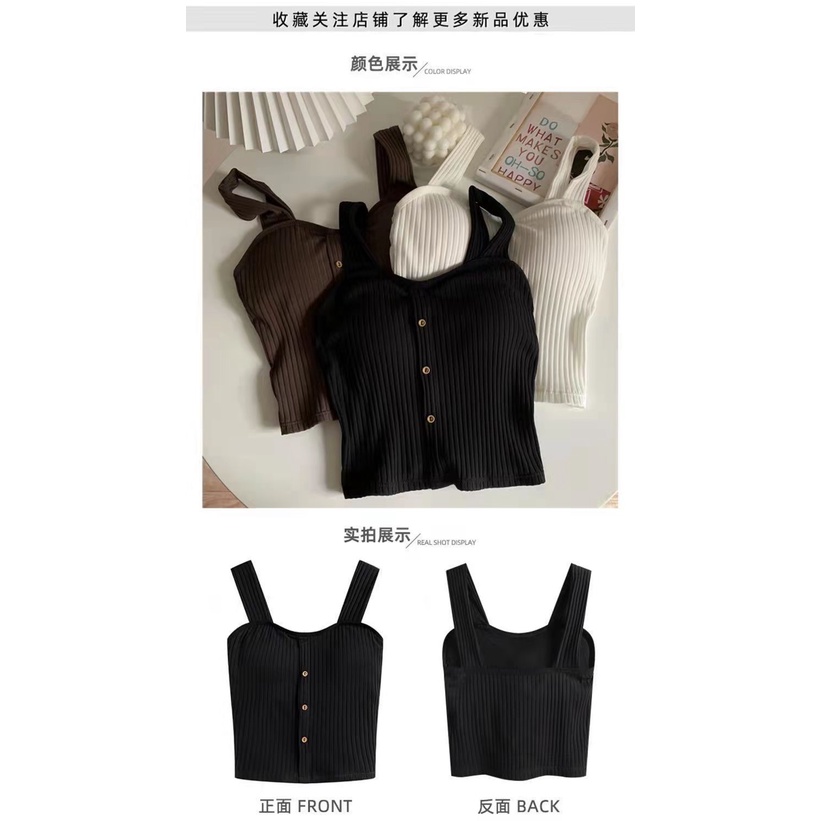 Áo Ống Ngắn Có Đệm Ngực Phối Nút Phong Cách Nhật Bản Cho Nữ
