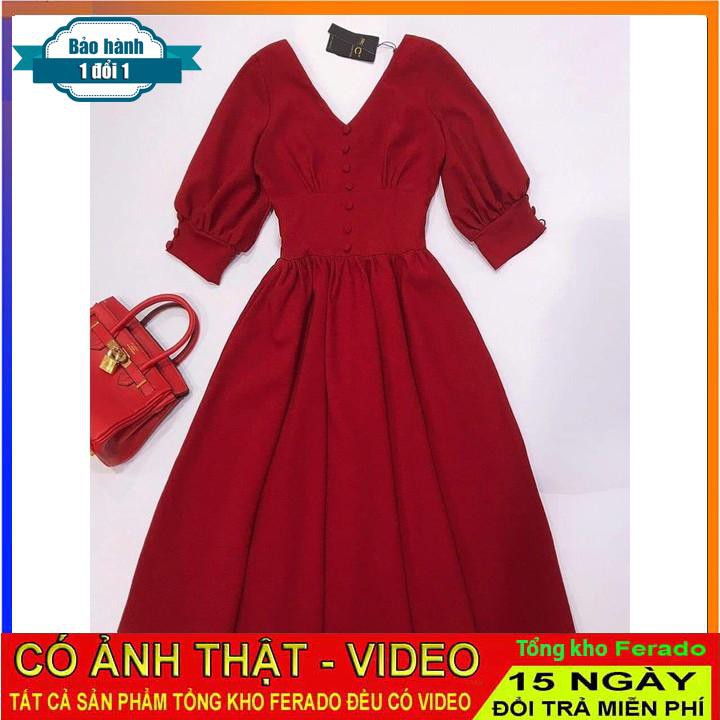 [ xả kho ] MiD Đầm nữ đỏ dáng xòe bóp eo V1212 Mie Design kèm ảnh thật