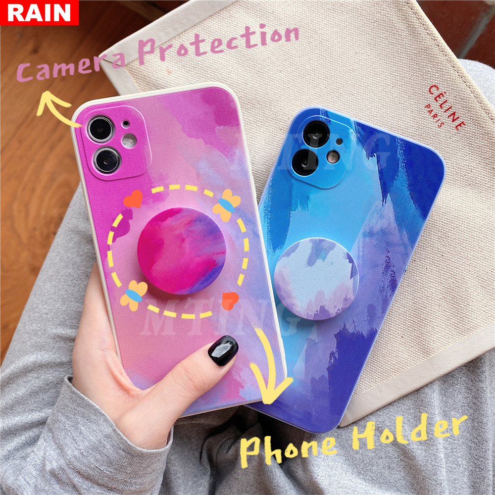 Samsung Galaxy A12 A10 A20 A30 A50 A50S A30S A10S A51 A71 J4 Plus J7 Prime Cute Colorful Soft TPU Candy Phone Cover With WaterColor Holder Rain