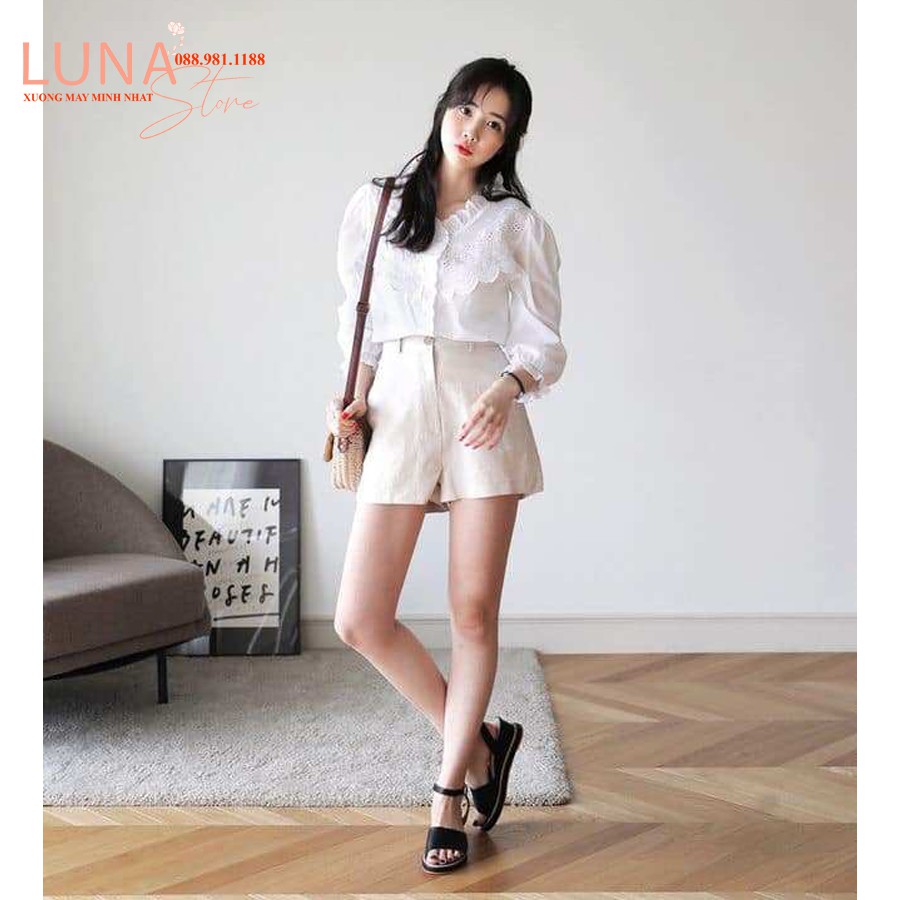 Quần đùi đũi nữ ống rộng cạp chun lưng thun khóa kéo - Màu Đen Trắng Be - Chất vải đũi - Mặc ở nhà đi biển chạy thể thao