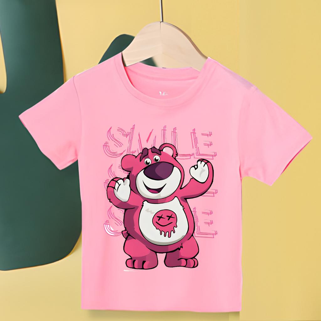 Áo Thun Gia Đình Màu Hồng In Hình Gấu Dâu Lotso Bear Đủ Size Cho Bé từ 10-85kg