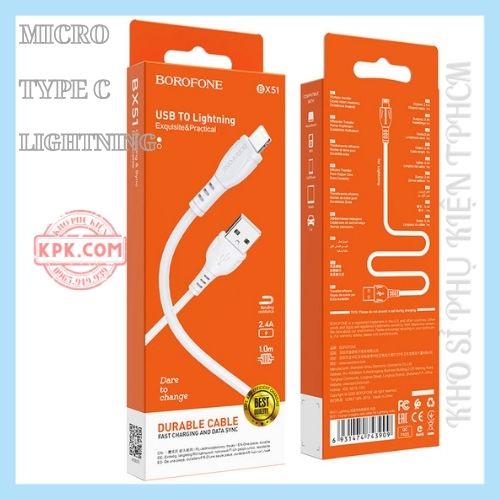 Cáp sạc IP| Cáp sạc micro | Cáp sạc type C | BOROFONE | Bảo hành 3 tháng
