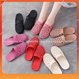 Dép sục nhựa Nơ chéo đi mưa bít mũi nữ (Đen, Kem, Hồng, Nâu)