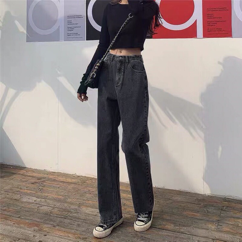 Quần jean bò ống rộng suông xuông nữ jeans cạp cao phong cách Hàn Quốc sành điệu style năm 2021