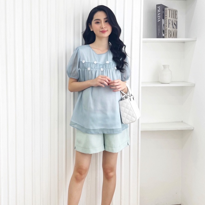 MEDYLA - Áo sơ mi bầu công sở 2 lớp lót habutai cho bầu đi làm đi chơi cực xinh - SP133