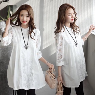 Sơ mi bầu trắng pha ren