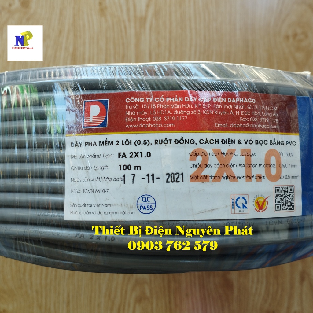 Dây Điện Đôi 2x1.0 - Cuộn 100 Mét Dây Pha Tròn Xám 2 Lớp Vỏ Bọc PVC