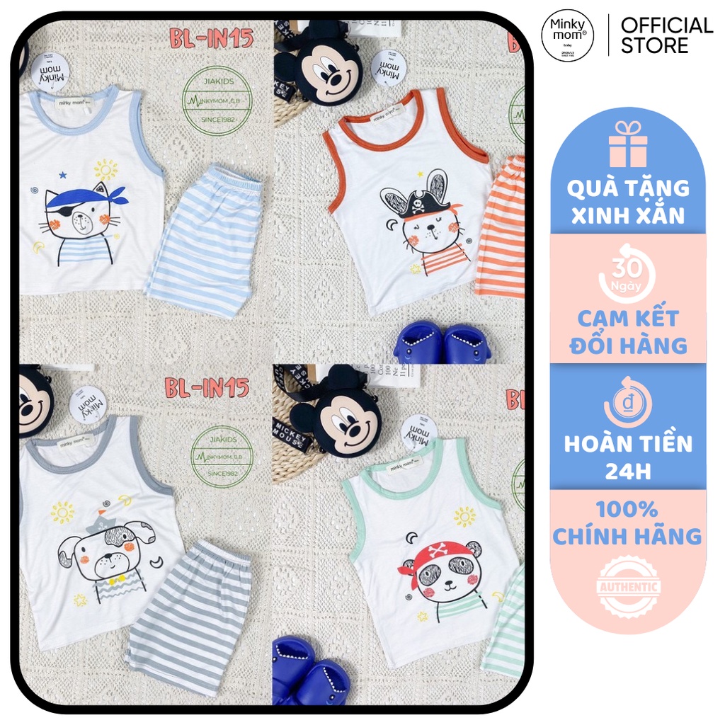 [SALE] Bộ Ba Lỗ Bé Trai Minky Mom Vải Thun Lạnh Động Vật Quần Kẻ, Áo Thun 3 Lỗ Cho Bé Mặc Hè Thoáng Mát MKM3LO2204