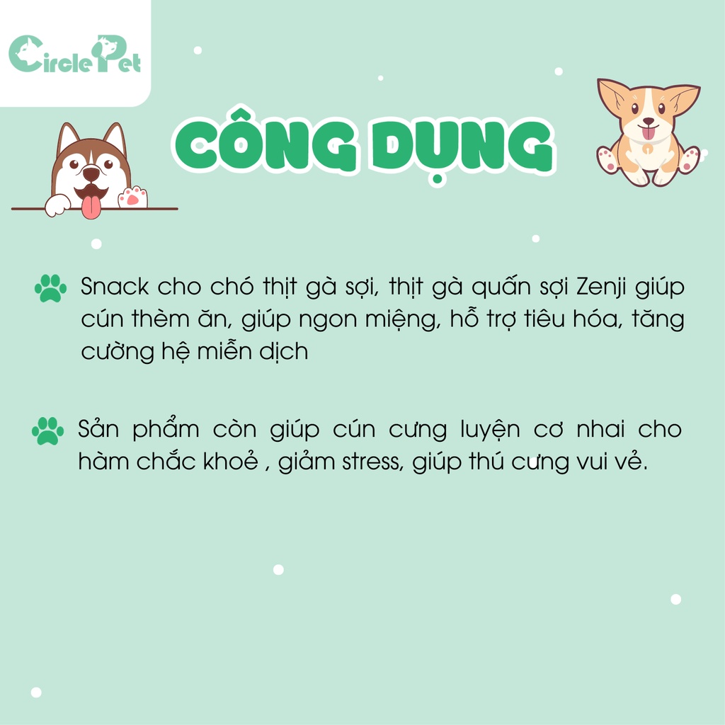 Snack Cho Chó Thịt Gà Sợi, Thịt Gà Quấn Sợi Zenji Bổ Sung Protein Tăng Cường Miễn Dịch 150g - Circle Pet