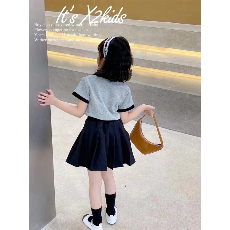 Set Áo Thun POLO + Chân Váy Xếp Ly Thời Trang Mùa Hè Mới Cho Bé Gái