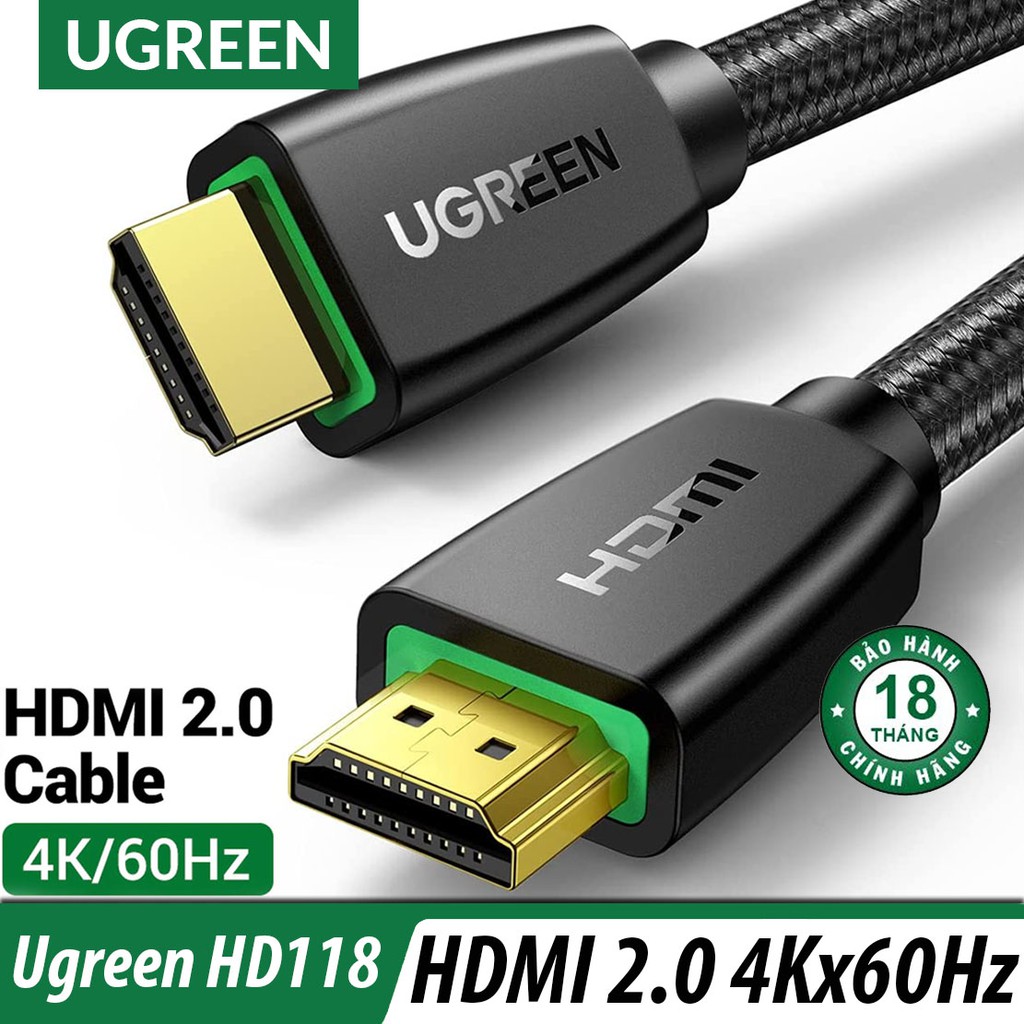 Dây HDMI 2.0 Ugreen Chính Hãng Ugreen HD118 - Giúp Kết Nối Máy Tính, PC, DVD, PS4 Với Tivi Độ Phân Giải 4K*60Hz