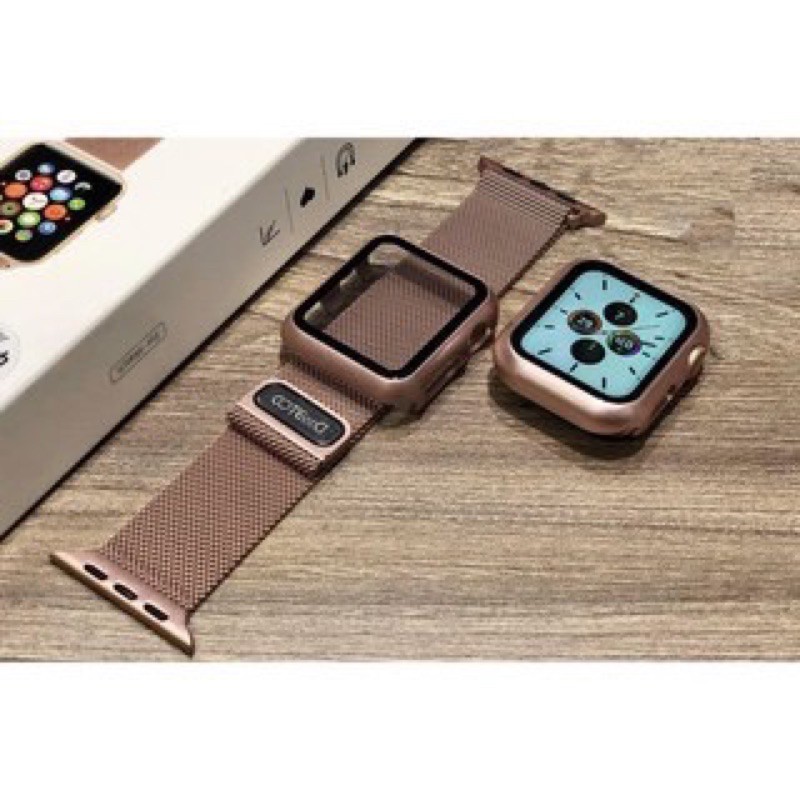 Combo dây thép và Ốp liền kính cường lực cho Apple Watch đồng hồ thông minh iWatch Series1/2/3/4/5/6/SE size 38/40/42/44