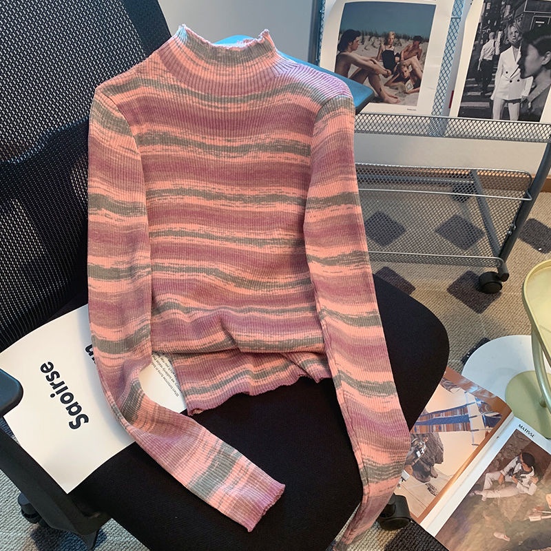 Áo Len Cổ Lọ Họa Tiết Kẻ Sọc Thời Trang Mùa Thu Mới Cho Nữ
