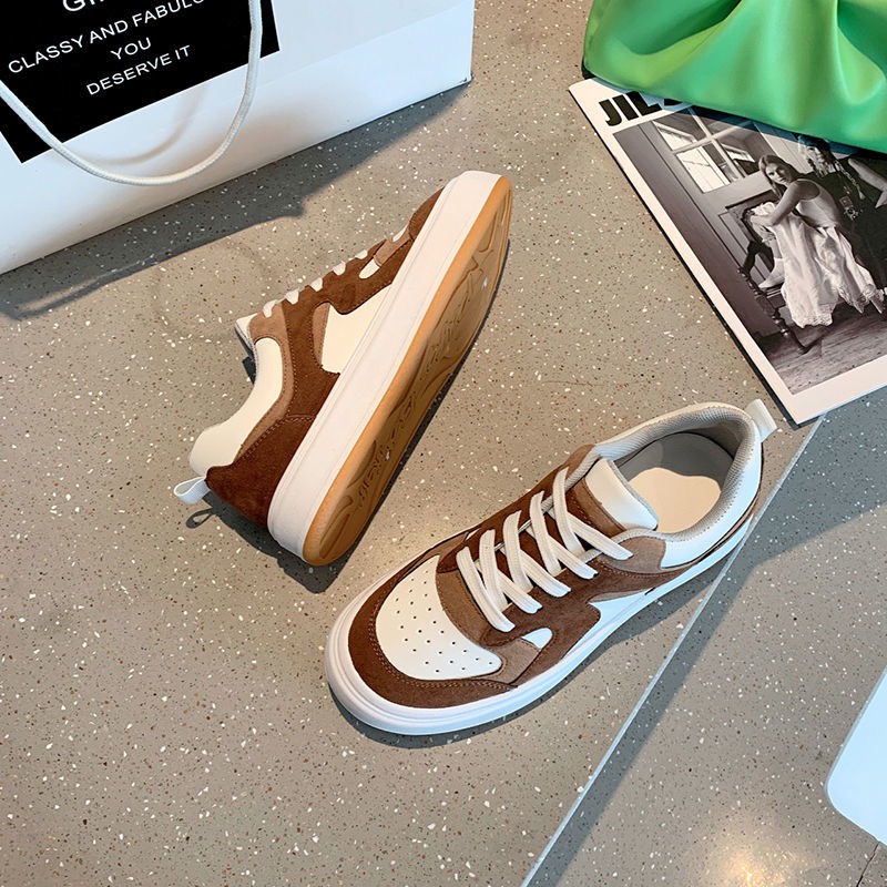 Giày thể thao nữ, sneaker loại đẹp phối da lộn độn đế tăng chiều cao phong cách năng động