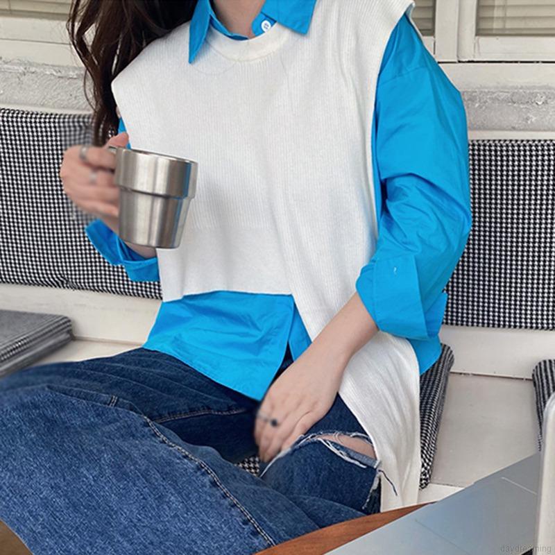 Áo len croptop không tay cổ tròn màu sắc đơn giản dành cho nữ