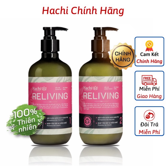 Dầu gội đầu cao cấp HACHI VIETNAM Reliving 500g hồng - Sét cặp dầu gội xả Tinh chất bưởi đào ngăn ngừa gãy rụng giúp tóc