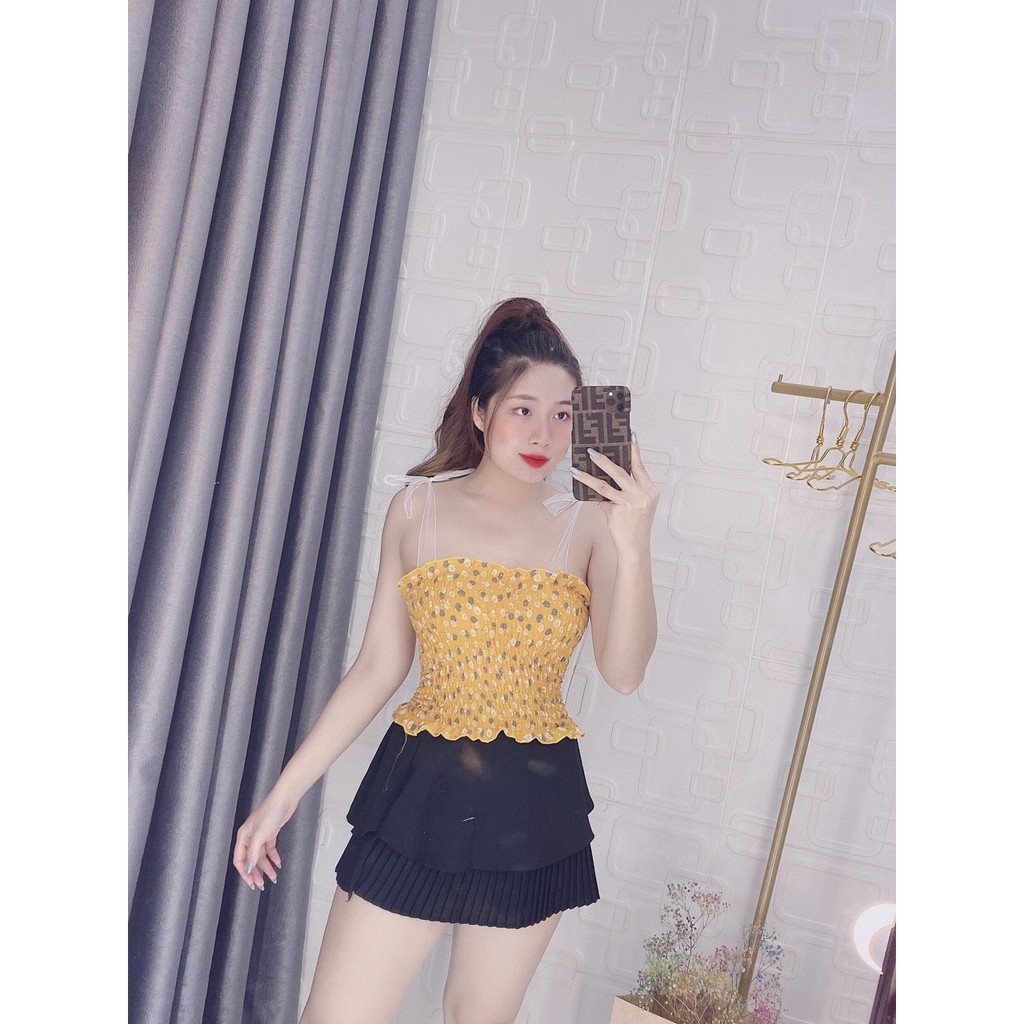 Áo Hai Dây Voan Lụa Hot Trend Hoa Nhí Thân Nhún Điệu Đà TTSA0657