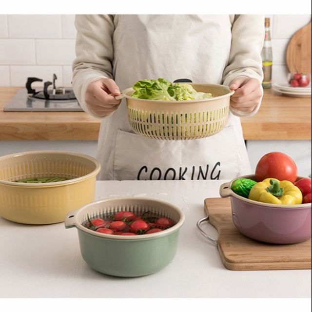 Rổ kèm thau rửa rau củ quả 2 lớp tiện dụng