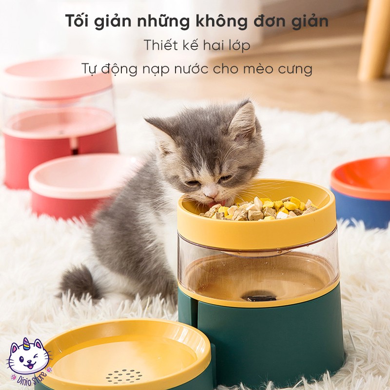 Bát ăn gắn bình nước tự động cho chó mèo, tiện ích 2 trong 1, dung tích 1L - Diniopet