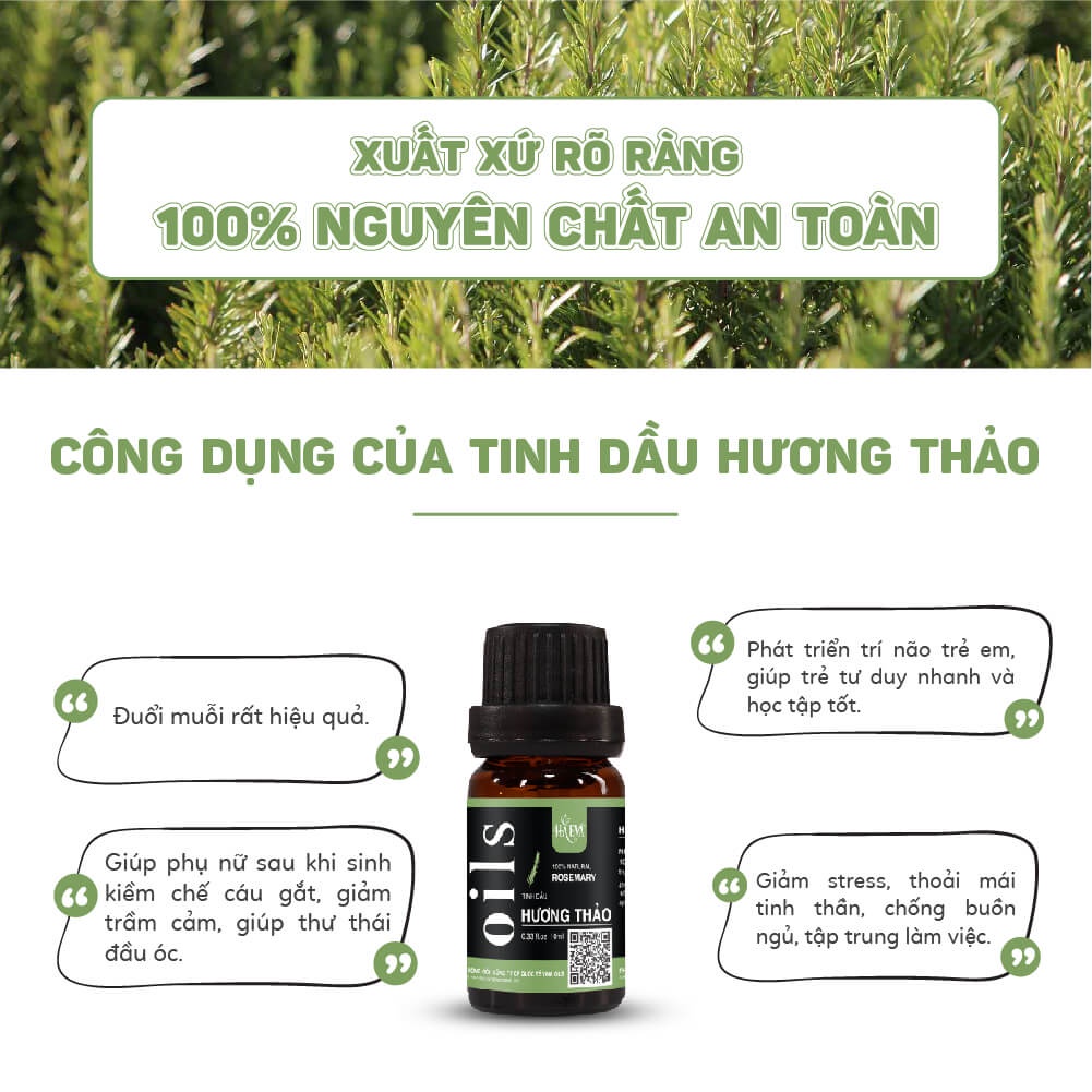 Tinh dầu Xông Hương Thảo Haeva Cao Cấp, 100% Thiên Nhiên, giúp khử mùi, kháng khuẩn, đuổi muỗi,Chai 10ml/30m/100ml