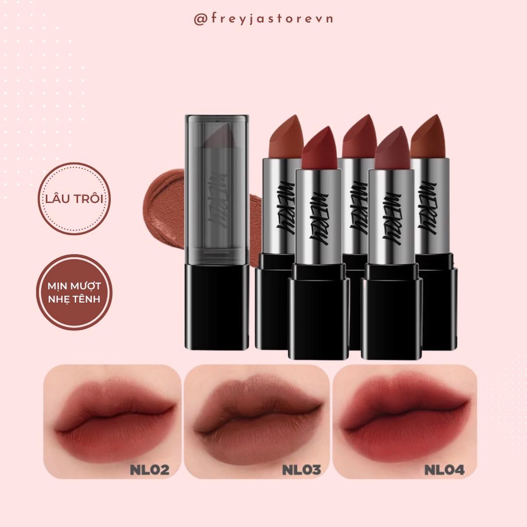 Son Thỏi Lì Lên Màu Chuẩn, Mịn Mượt Nhẹ Môi MERZY NOIR IN THE LIPSTICK Không Thể Thiếu Trong Bộ Sưu Tập Son Của Các Nàng