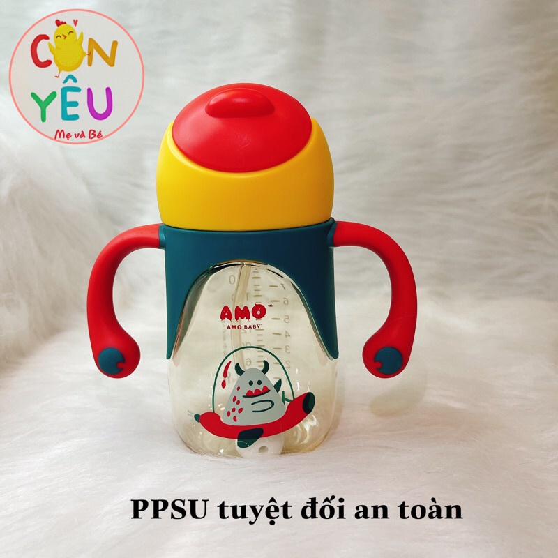 Bình tập hút cho bé - chất liệu PPSU AMOBABY 240ml - sản phẩm chính hãng