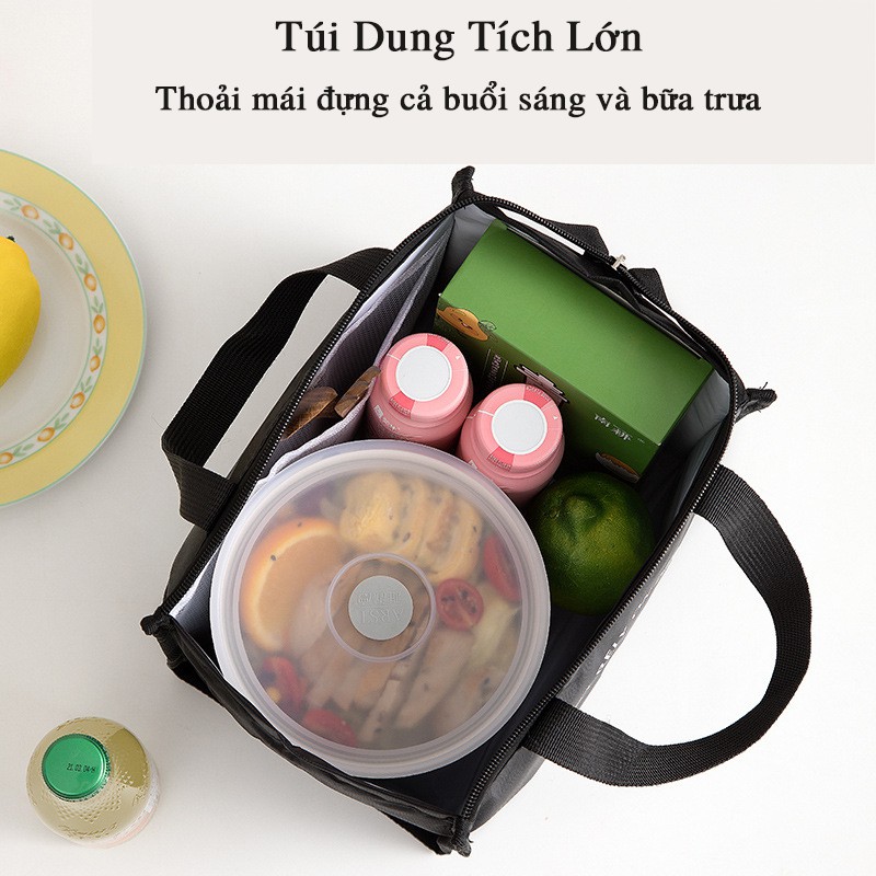 Túi đựng cơm giữ nhiệt đựng hộp cơm văn phòng size lớn khóa kéo, tay xách tiện dụng TDC01