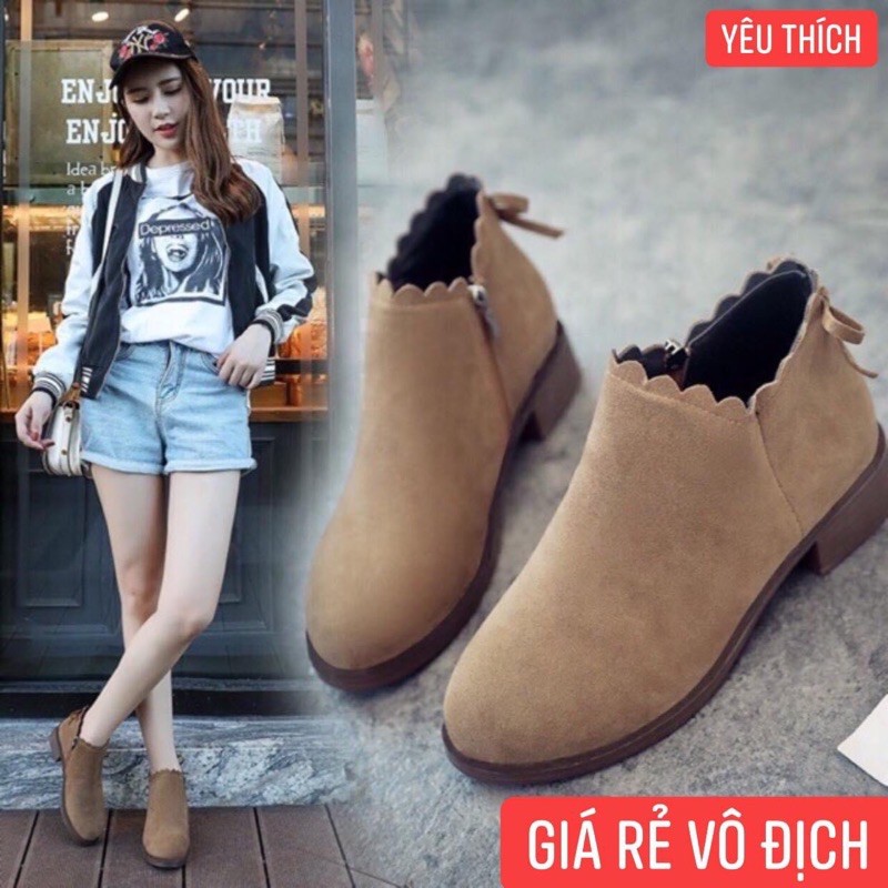 ｛siêu rẻ } boot nữ cổ ngắn da lộn