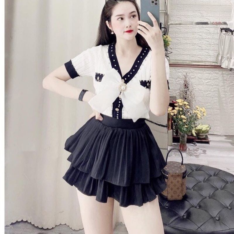 CHÂN VÁY XẾP LY 2 TẦNG PHỒNG,CHÂN VÁY NGẮN HAI TẦNG DẬP LY CẠP CAO TÔN DÁNG | BigBuy360 - bigbuy360.vn