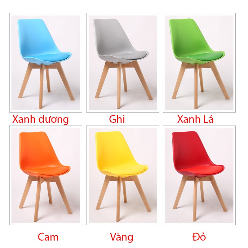 Ghế Eames chân gỗ lưng nhựa có nệm