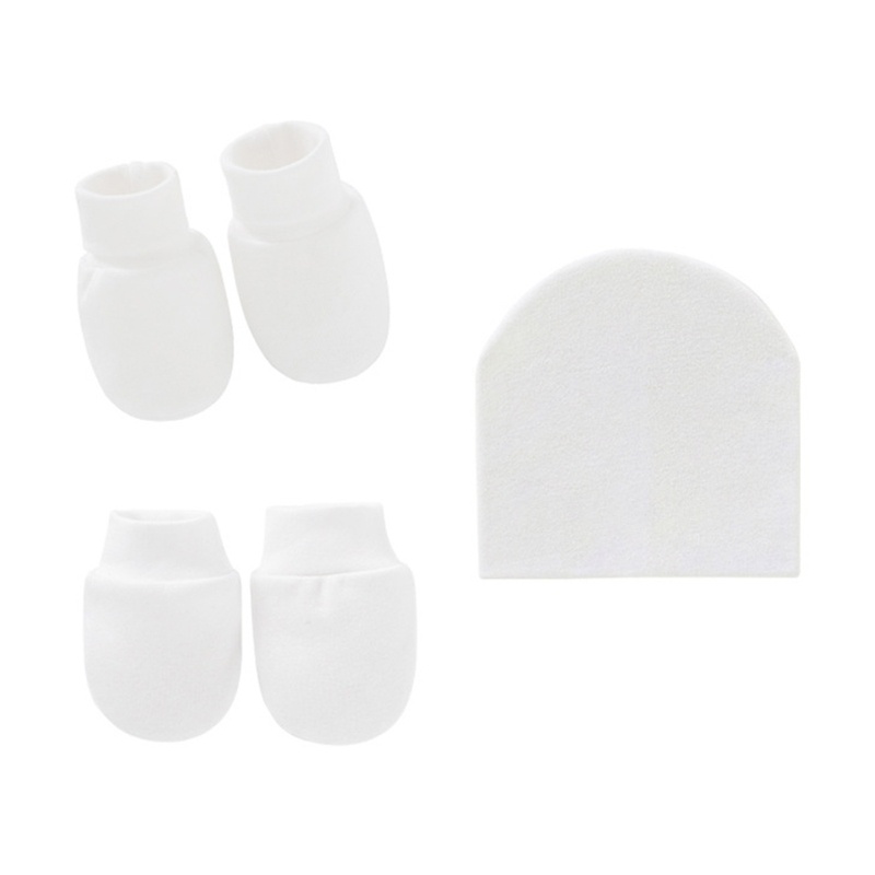 Bộ Găng Tay + Mũ + Vớ + Vớ Bảo Vệ Mặt Chống Trầy Xước Bằng Cotton Dệt Kim Cho Bé Sơ Sinh